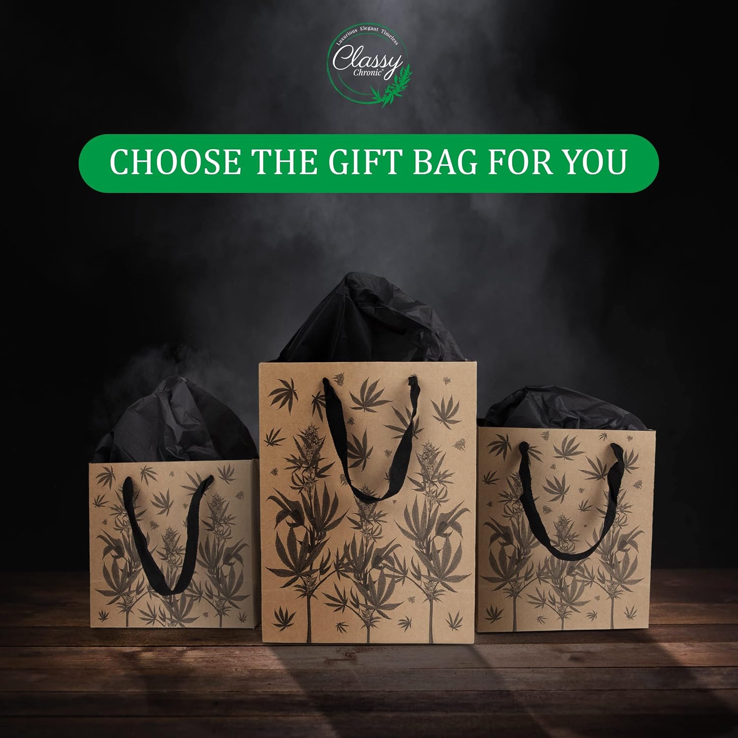 Cannabis Gift Bags – 3-Pack Weed Gift Bags with Tissue Paper – Marijuana Themed 420 Party Bags, Kraft Paper with Cotton Handles, Botanical Leaf Design – Stoner Birthday Gift or Cannabis Gift Wrap