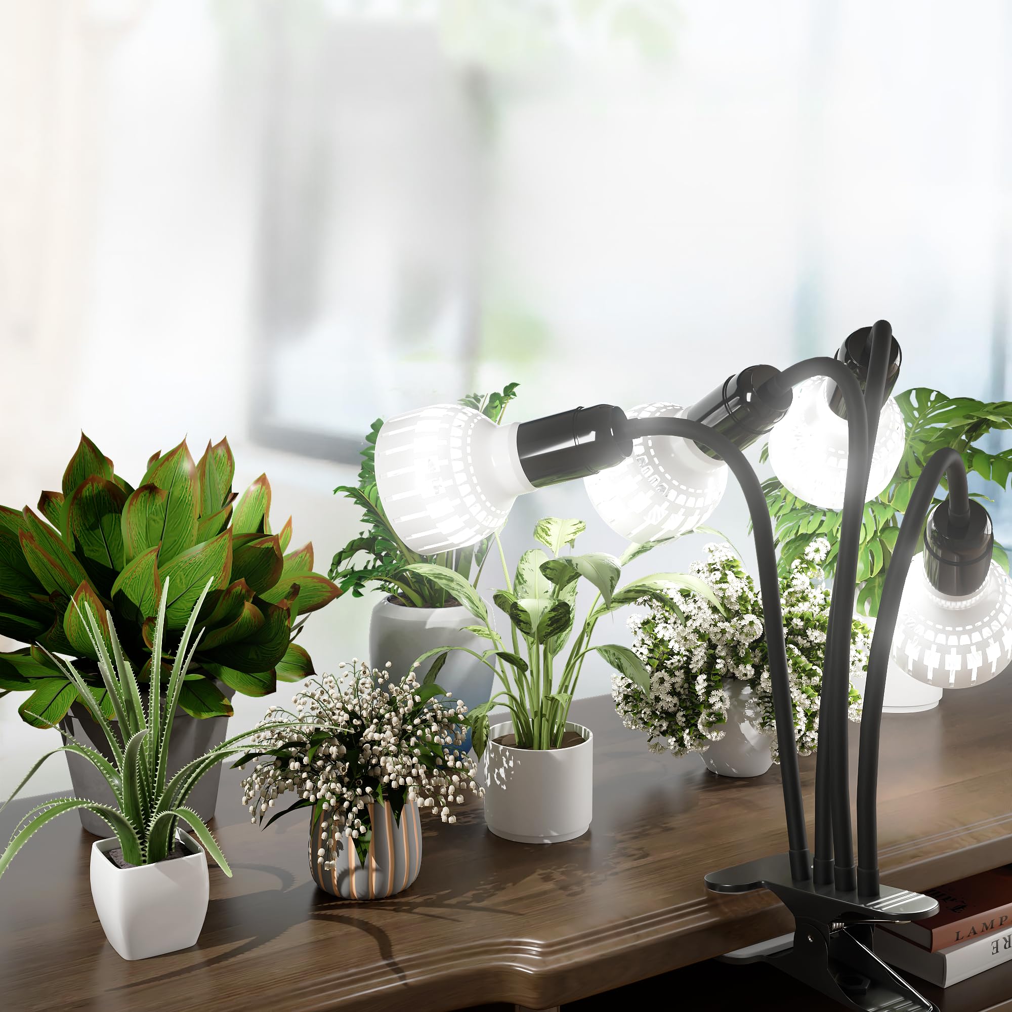 Grow Light,24W (160Watts Equiv) 5000K White Full Spectrum LED Growing Lamp Clip on Desk for Indoor Plants,Bulbs Replaceable & Non-dimmable (Black, 80Watts)