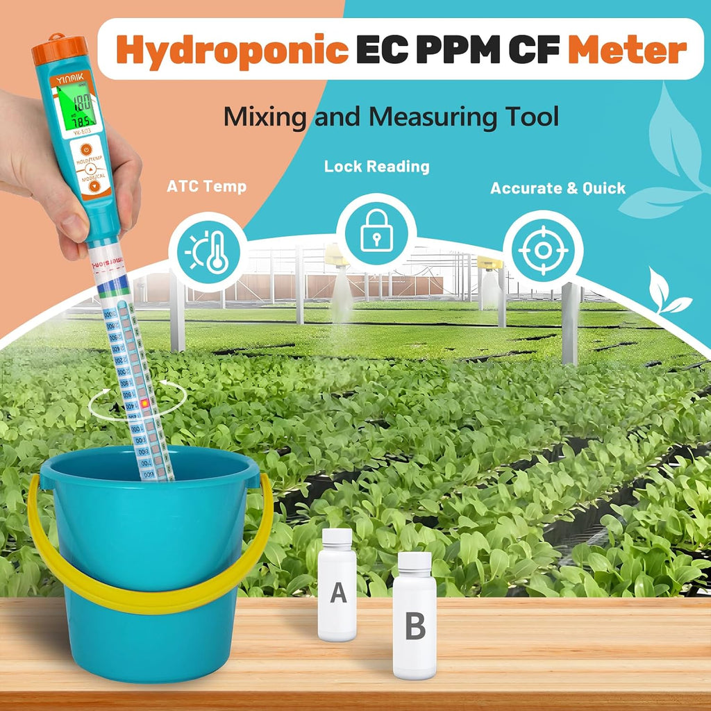 pH Meter for Hydroponics PPM EC Meter for Plant Nutrients Simultaneous Measurement of pH Conductivity TDS Temperature for Reservoir Tank Water DWC Aeroponic Garden Indoor Outdoor Growing