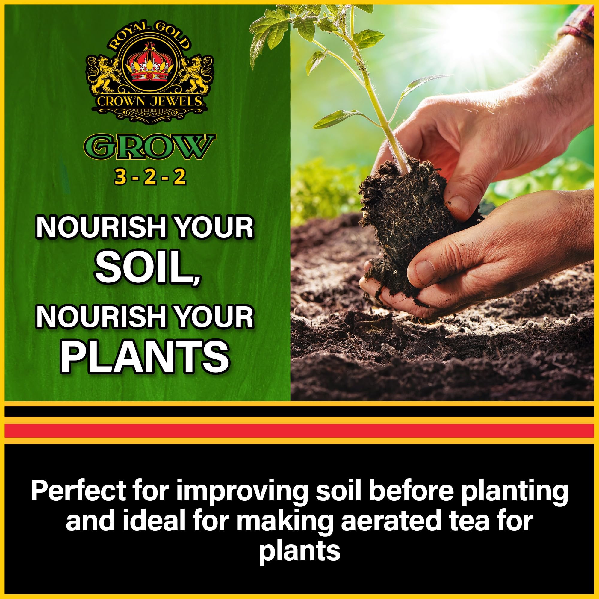 Royal Gold Crown Jewels Organic Grow 3-2-2 Dry Soluble Fertilizer, 5 lbs - Best for Improving Soil Before Planting, Encouraging Vigorous Growth and Plant Feeding