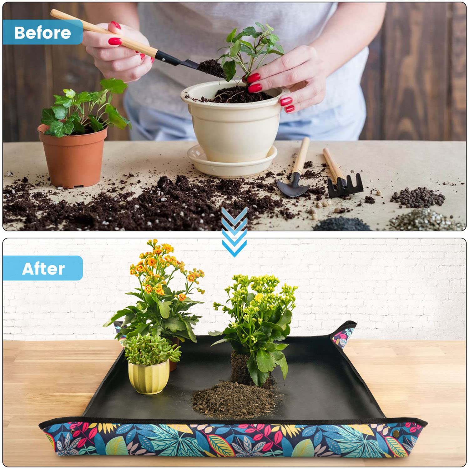 Repotting Mat for Indoor Plant Transplanting Control Mess, 26.8"X26.8" Waterproof Succulent Potting Mat Square Planting Tray Soil Change Mat Gardening Gifts for Plant Lovers