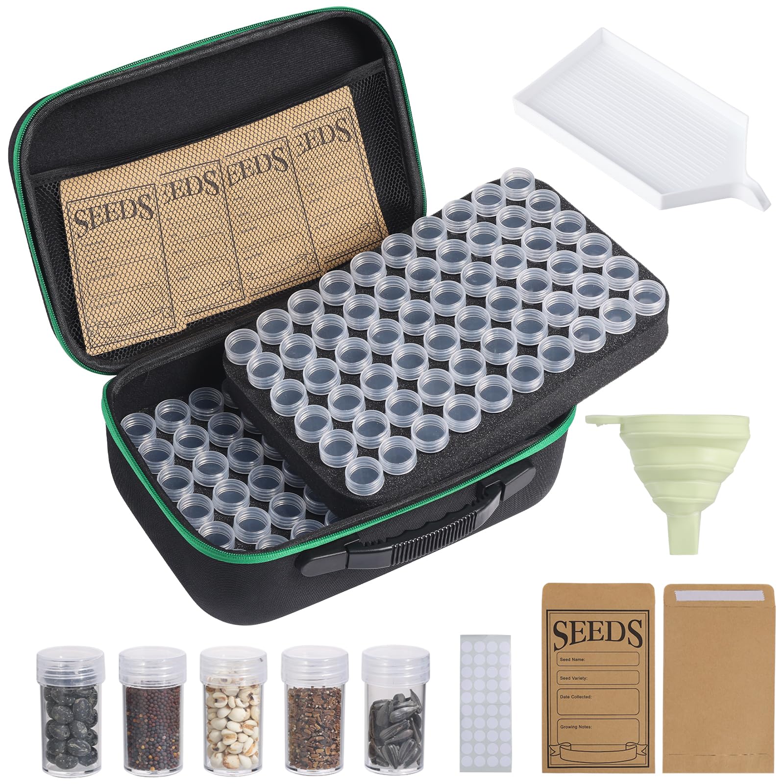 Douorgan Seed Storage Box, Portable Seed Saving Box, Sturdy Seed Organizer Kit Seed Envelopes Funnel Label, Seed Container for Flower Plants Vegetable Seed, M-60 Slots