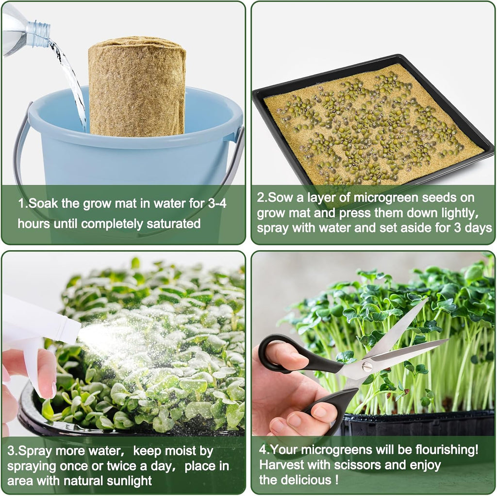 1Roll 10" X 236" Microgreen Growing Mat Hemp Fiber Grow Mats Microgreens Growing Kit Jute Hydroponic Pads Indoor Organic Production for Microgreen Starter Tray Wheatgrass Sprouts