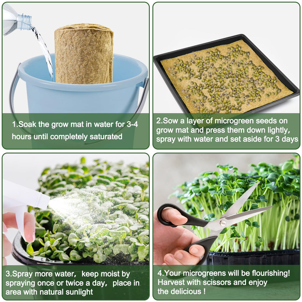1Roll 10" X 236" Microgreen Growing Mat Hemp Fiber Grow Mats Microgreens Growing Kit Jute Hydroponic Pads Indoor Organic Production for Microgreen Starter Tray Wheatgrass Sprouts