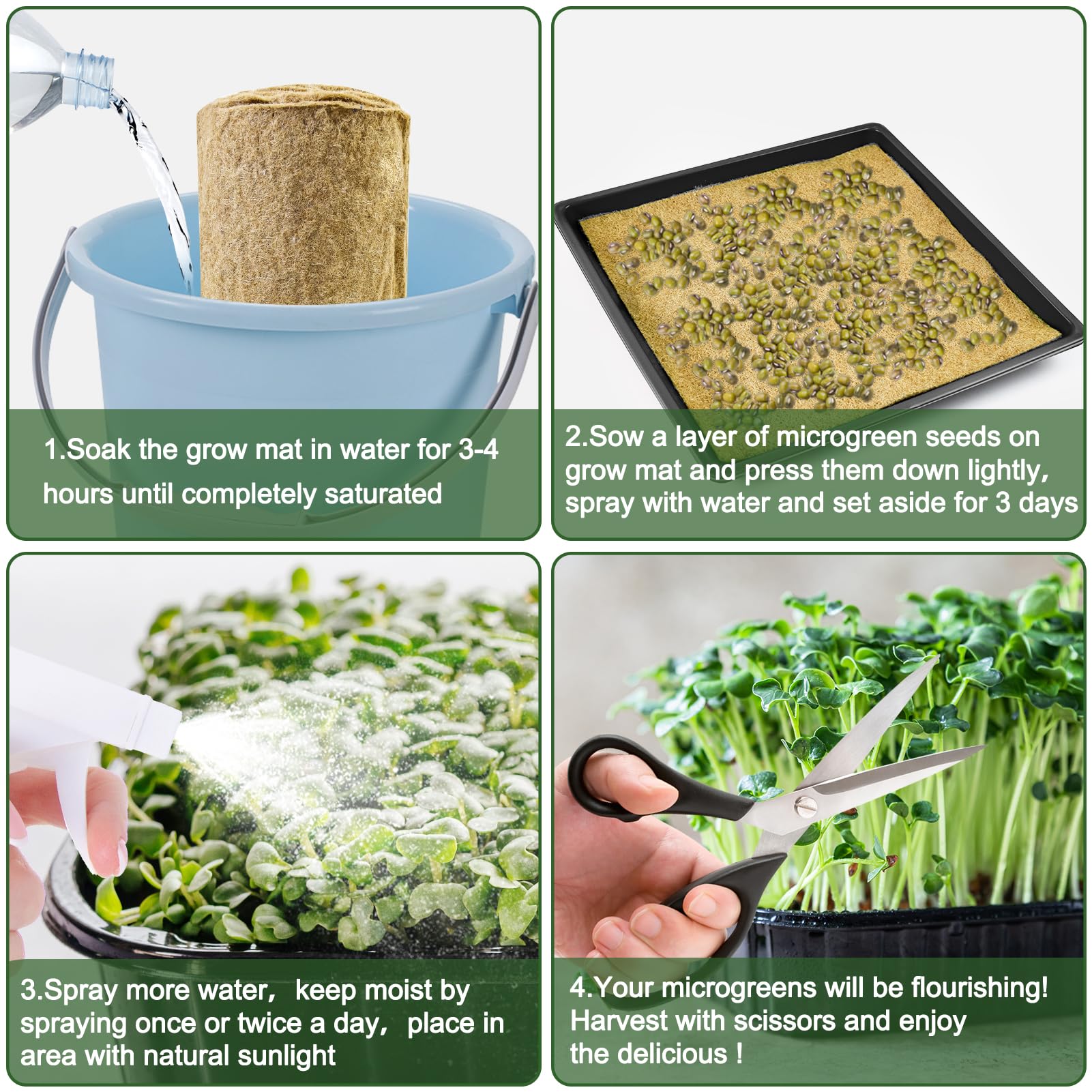 1Roll 10" X 236" Microgreen Growing Mat Hemp Fiber Grow Mats Microgreens Growing Kit Jute Hydroponic Pads Indoor Organic Production for Microgreen Starter Tray Wheatgrass Sprouts