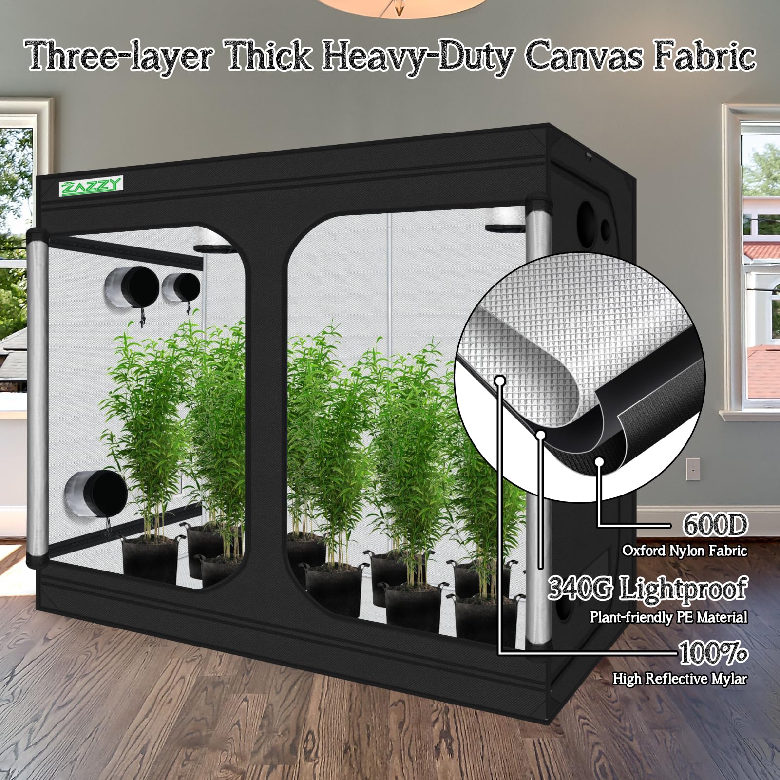 zazzy 3'X3' Grow Tent 32"x32"x63", High Reflective Mylar Growing Tent | Observation Window, Removable Floor Tray and Tool Bag for Planting Indoor Fruit Flower Veg