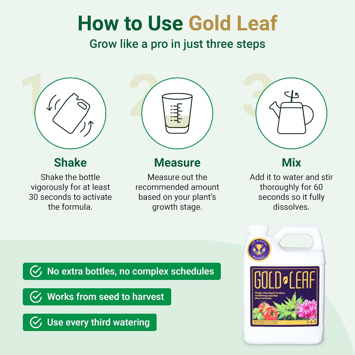 16.9 fl oz (500ml) Gold Leaf All-in-One Liquid Fertilizer | pH Balanced, Dechlorinates, No Additives Needed | Soil, Hydroponics, Coco | Complete Plant Food | Indoor & Outdoor, Tomatoes & Houseplants