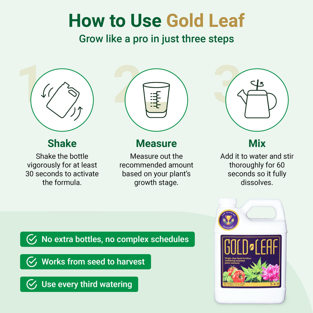 16.9 fl oz (500ml) Gold Leaf All-in-One Liquid Fertilizer | pH Balanced, Dechlorinates, No Additives Needed | Soil, Hydroponics, Coco | Complete Plant Food | Indoor & Outdoor, Tomatoes & Houseplants