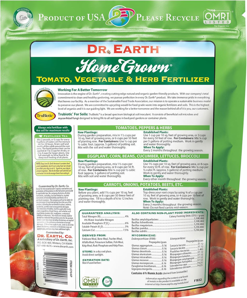 Dr. Earth Organic 5 Tomato, Vegetable & Herb Fertilizer Poly Bag