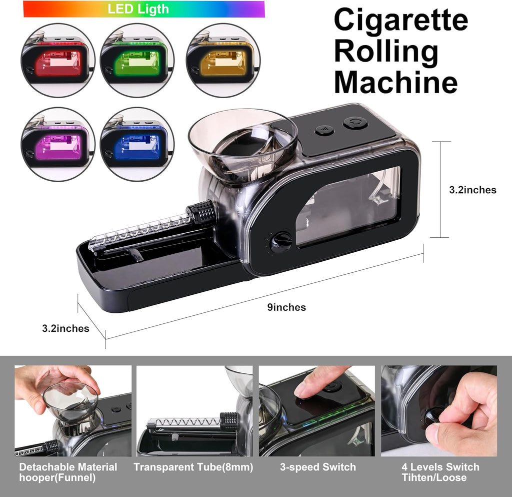 Electric Cigarette/Cone Rolling Machine Set with Manual Sipce Grinder,Automatic Cone Loader with LED Light, Portable Grinder Tobacco Injector Maker for King Size Pre Rolled Cone