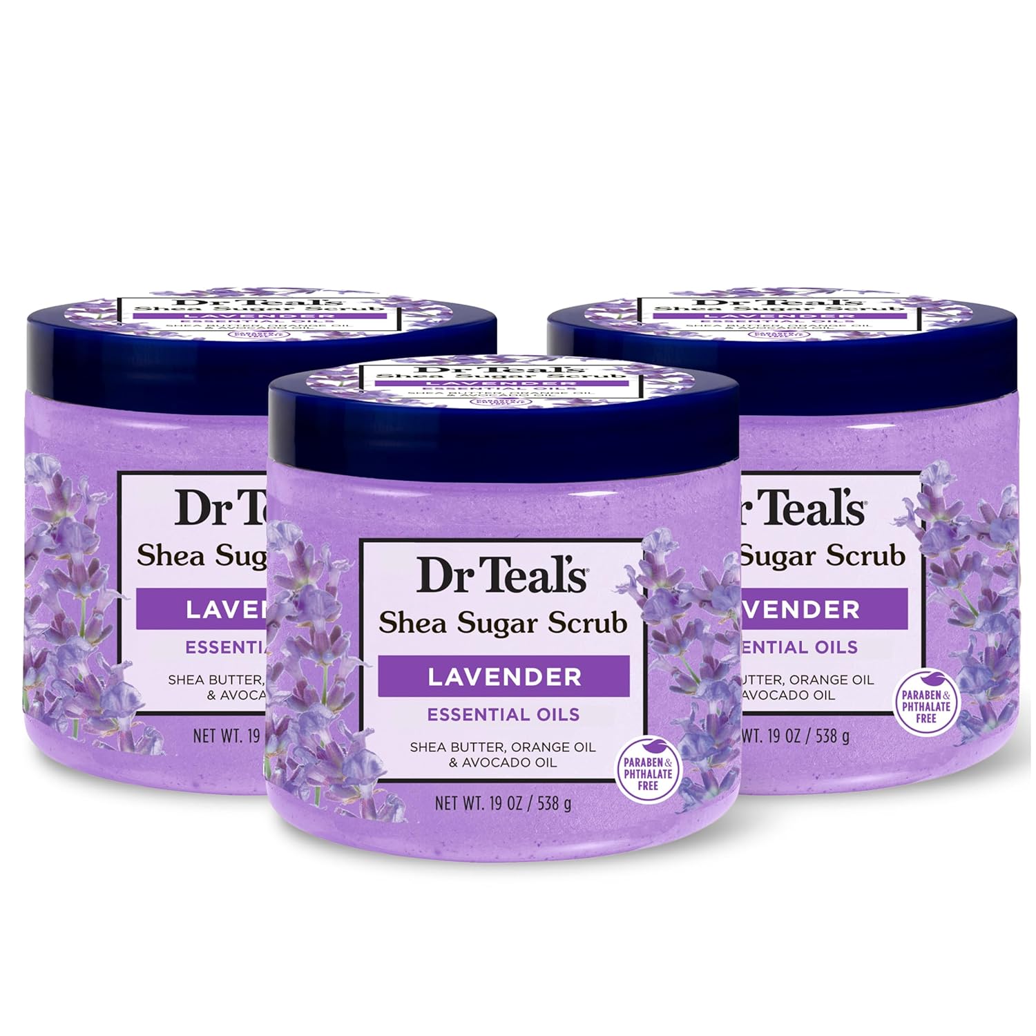 Dr Teal's Shea Sugar Body Scrub, Cannabis Sativa Hemp Seed Oil with Essential Oils, 19 oz (Pack of 3)