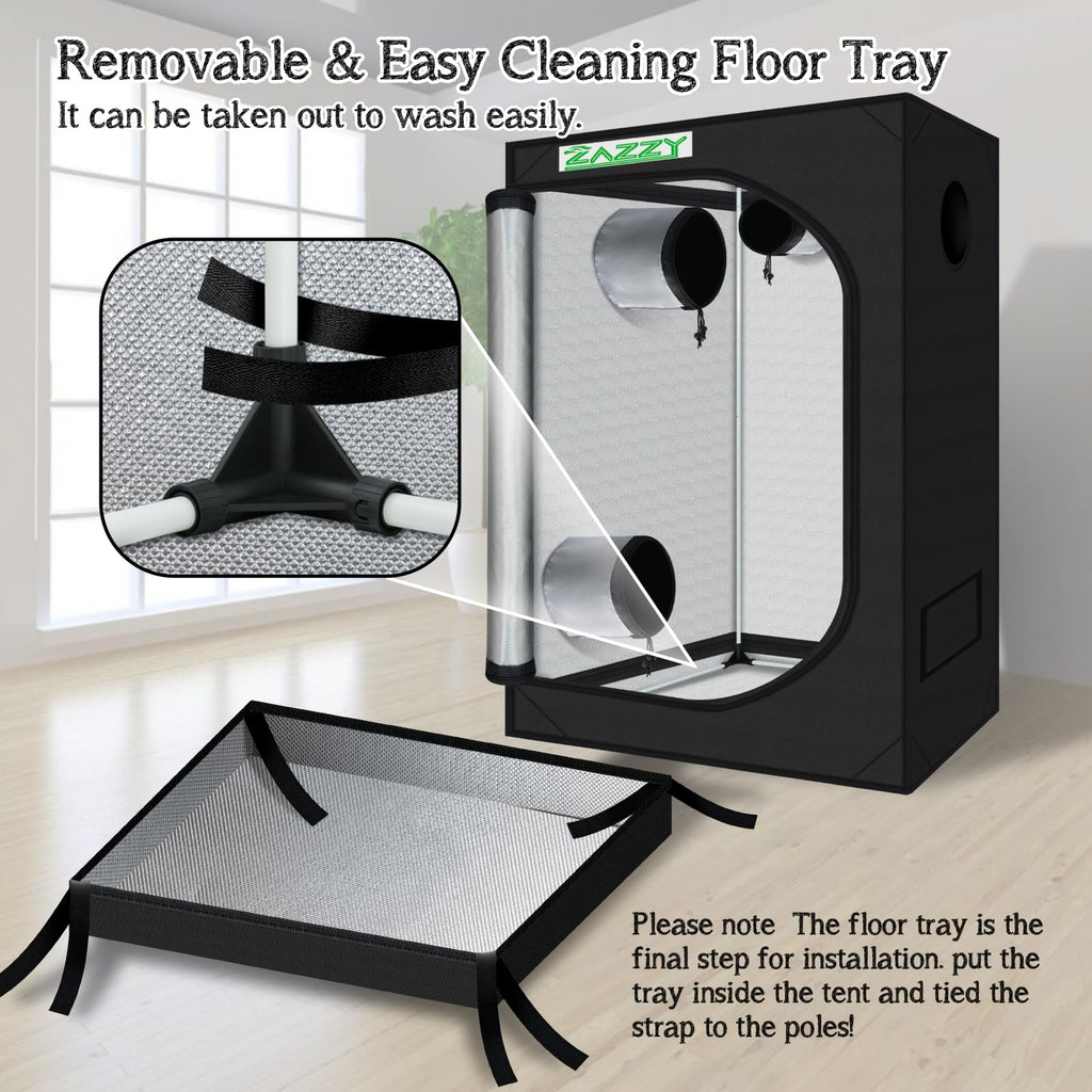 zazzy 3'X3' Grow Tent 32"x32"x63", High Reflective Mylar Growing Tent | Observation Window, Removable Floor Tray and Tool Bag for Planting Indoor Fruit Flower Veg