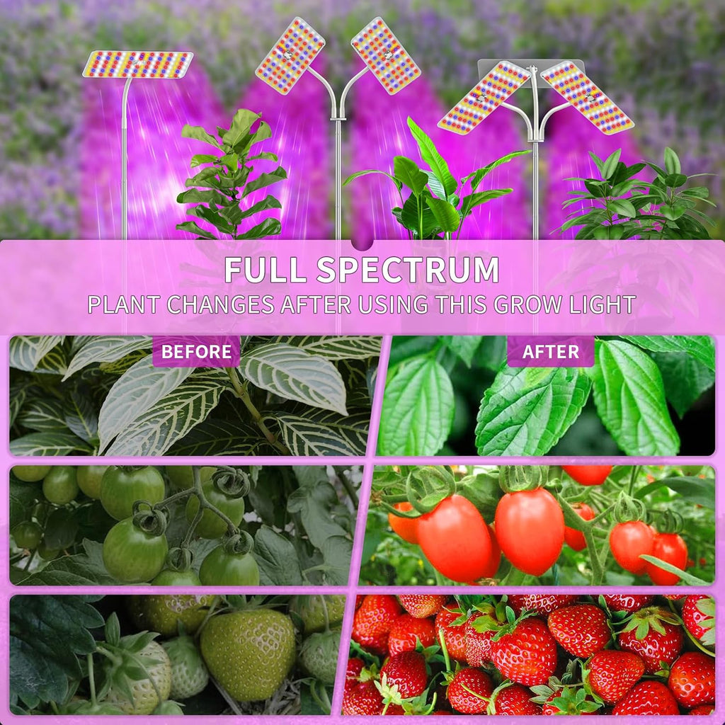 KINGPLUS Grow Lights with Stand, Full Spectrum Growing Light for Indoor Plants, 120 LEDs, 4 Dimmable Levels, Timer 4/8/12h, 12-60inches Height Adjustable,18w, Ideal for Desk Small Plants | 120 LEDs Full Spectrum Plants Growing Light, 12-60" Height Adjusta