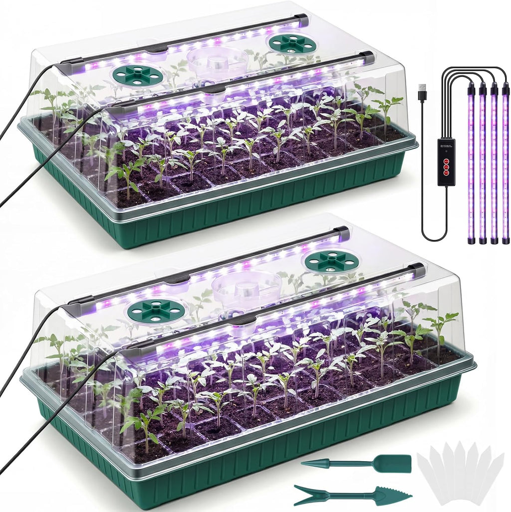 2 Pcks Seed Starter Tray 120 Cells Seed Starter Kit with Grow Light, Seed StartingTrays for Seed Seedling Planting Starter, Mini Greenhouse Plant Germination Trays