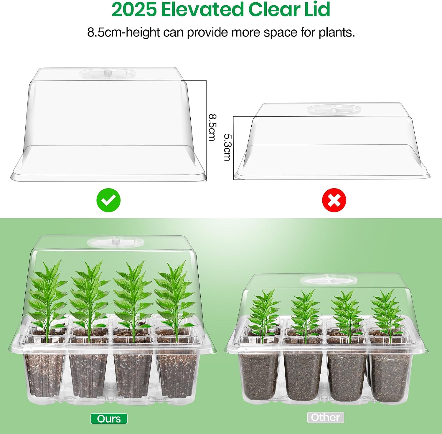 10-Pack Seed Starter Trays, Tall Dome, Base, 12-Cell Tray, Clear | 10 Seedling Kits with Tall Domes for Large Seed Starting. Adjustable Vents, Clear Trays & Heat Mat Compatibility, Indoor Use
