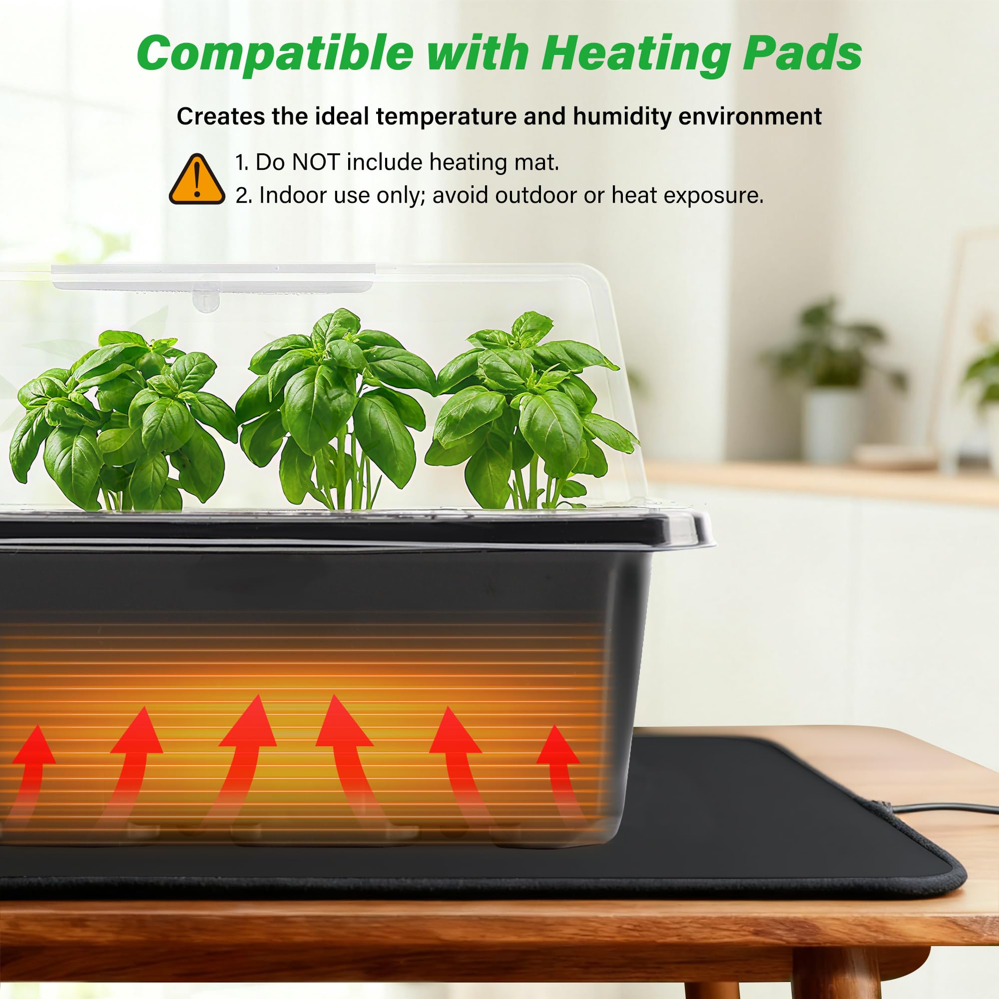 10-Pack Seed Starter Trays, Tall Dome, Base, 12-Cell Tray, Clear | 10 Seedling Kits with Tall Domes for Large Seed Starting. Adjustable Vents, Clear Trays & Heat Mat Compatibility, Indoor Use