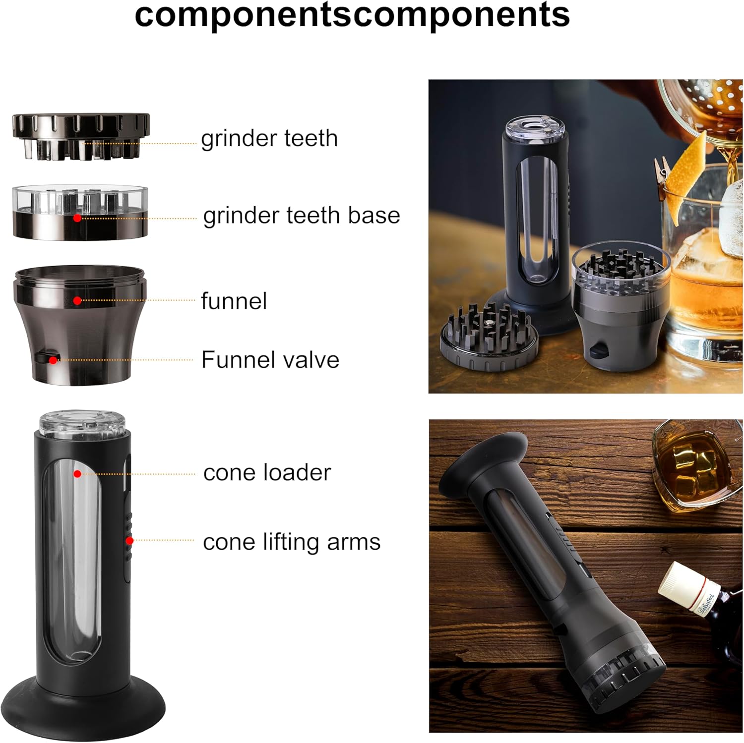 2 in 1 Herb Grinder Cone Loader Grinder Roller, Portable Grinder and Cone Filler, All in One Rolling Machine for King Size, Kitchen Use