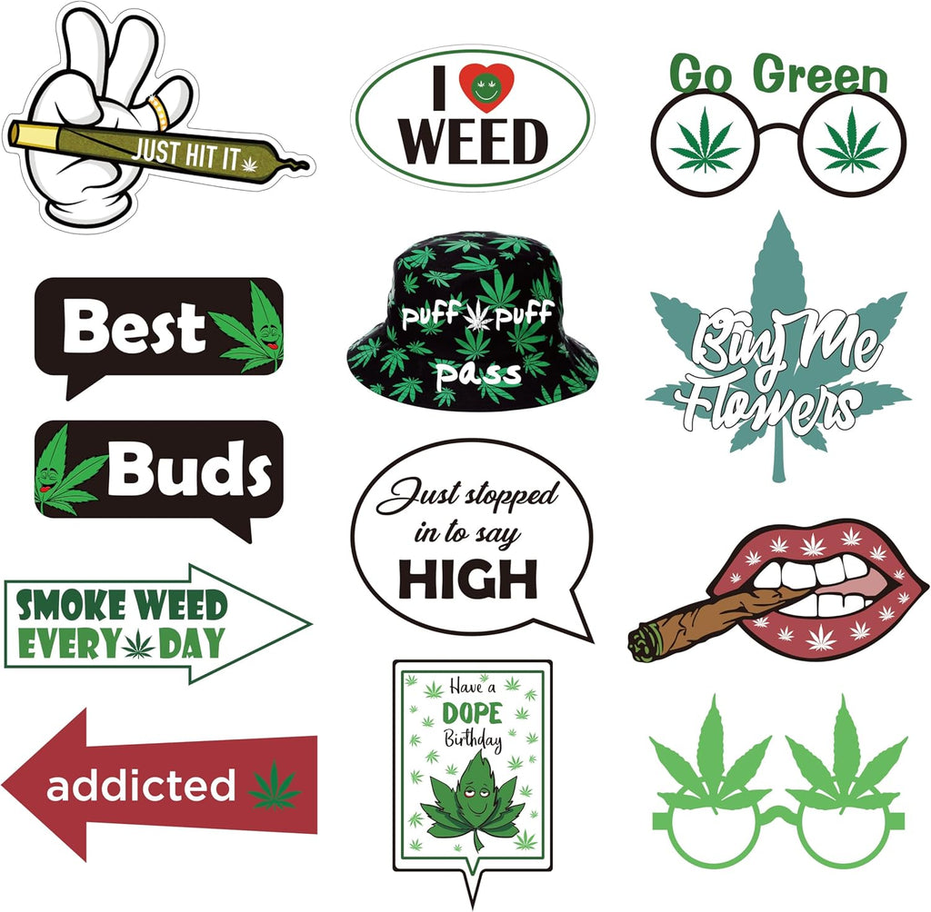 13 Pack Weed Theme Birthday Party Photo Booth Props for Pictures & Decorations Pot Leaves Cannabis Marijuana Hemp 420 Weed Party Decors for Adults Have a Dope 420 Birthday Party Supplies