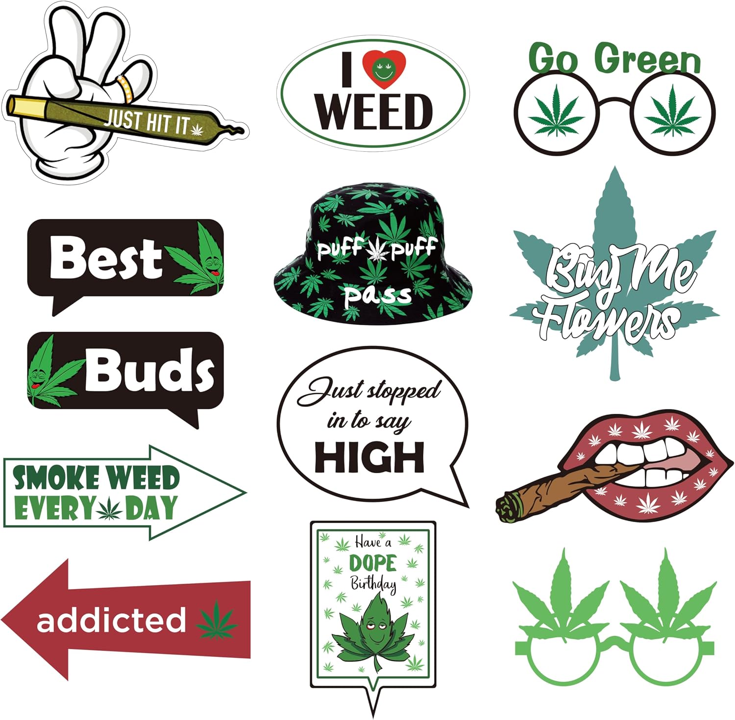 13 Pack Weed Theme Birthday Party Photo Booth Props for Pictures & Decorations Pot Leaves Cannabis Marijuana Hemp 420 Weed Party Decors for Adults Have a Dope 420 Birthday Party Supplies
