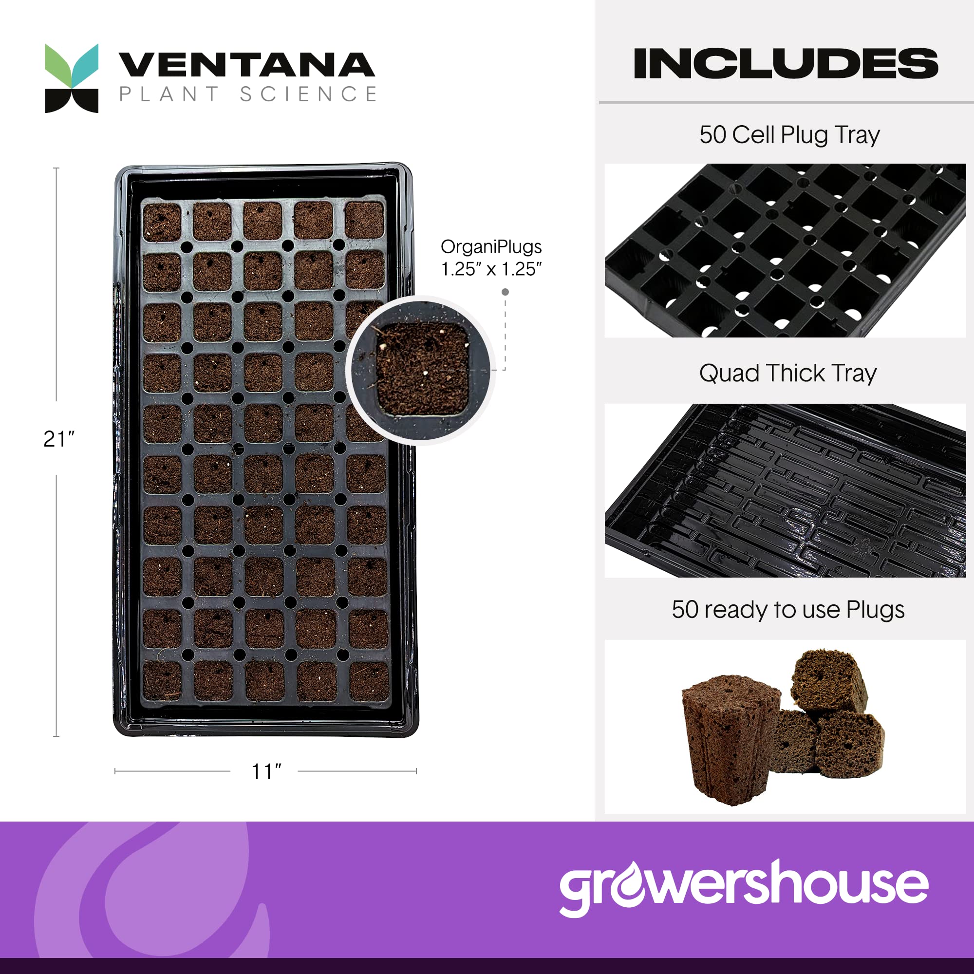 VPS OrganiPlug Hydroponic Seed Starter Plugs, 100 Pack, Rapid Root Planting Pods for Seedling, Clone, Cutting, Promotes Plant, Flower, Vegetable Growth w/Organic Soil Ingredients, Fits Standard Tray