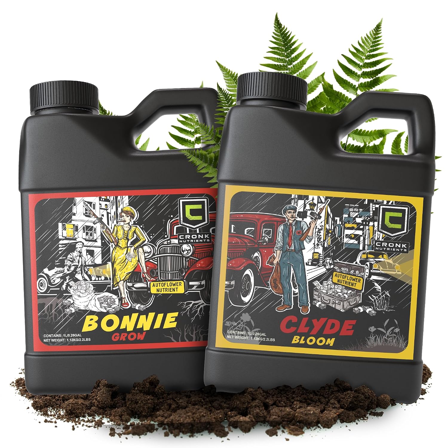Cronk Nutrients Bonnie and Clyde Autoflower Plant Food - Kit, 500 mL | Liquid Fertilizer for Vegetative, Flowering Stage - Packed with Micronutrients to Support Plant Growth