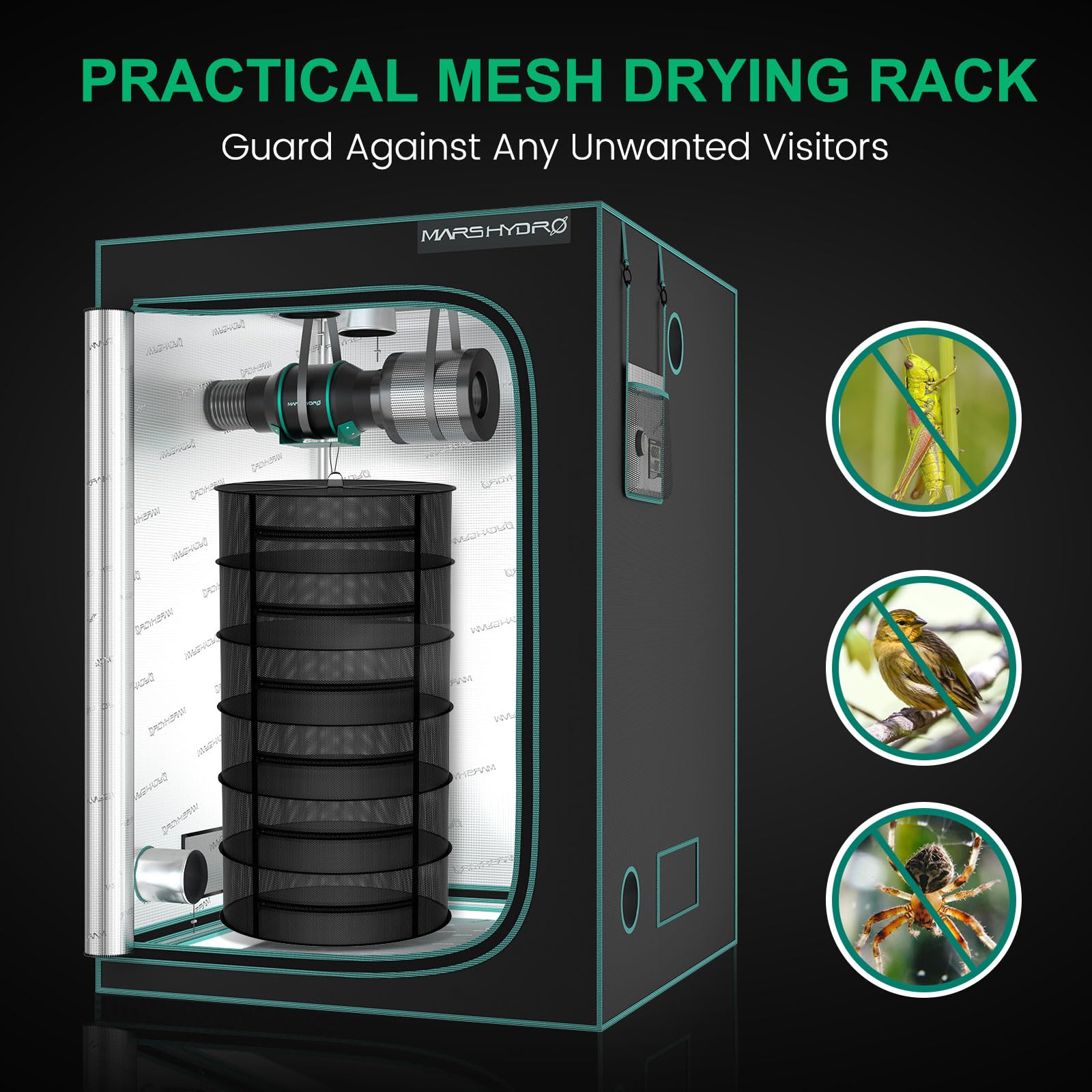 MARS HYDRO Herb Drying Rack, 2 ft 4 Layers Hanging Mesh Plant Racks with Zipper, Grow Tent Drying Rack for Herbs, Flowers, Seeds
