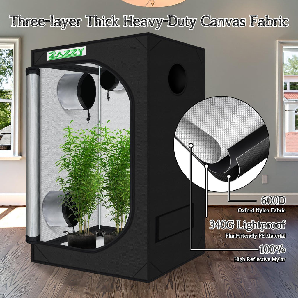 zazzy 3'X3' Grow Tent 32"x32"x63", High Reflective Mylar Growing Tent | Observation Window, Removable Floor Tray and Tool Bag for Planting Indoor Fruit Flower Veg