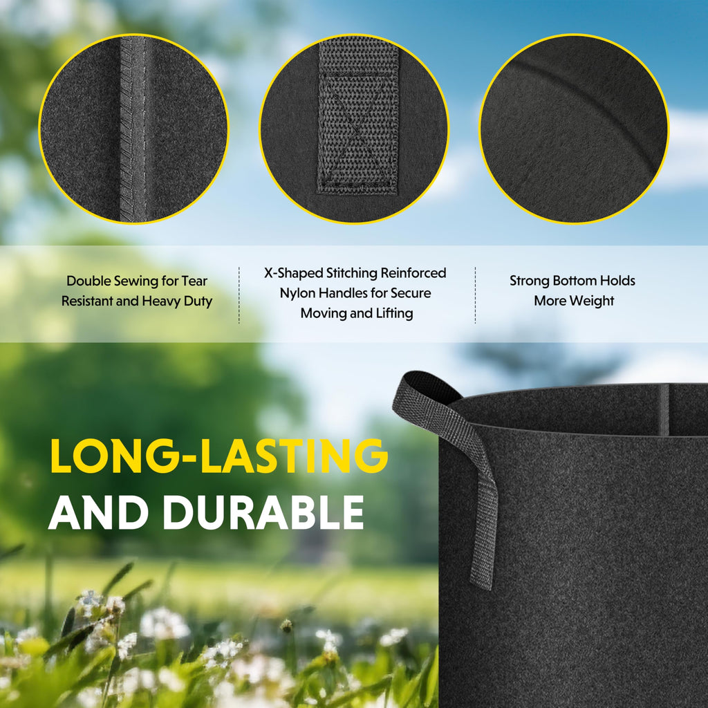 iPower 24-Pack 3 Gallon Grow Bags Heavy Duty Thickened Aeration Nonwoven Fabric Pots with Nylon Handles and 24 Labels for Planting Vegetables, Fruits, Flowers, Black