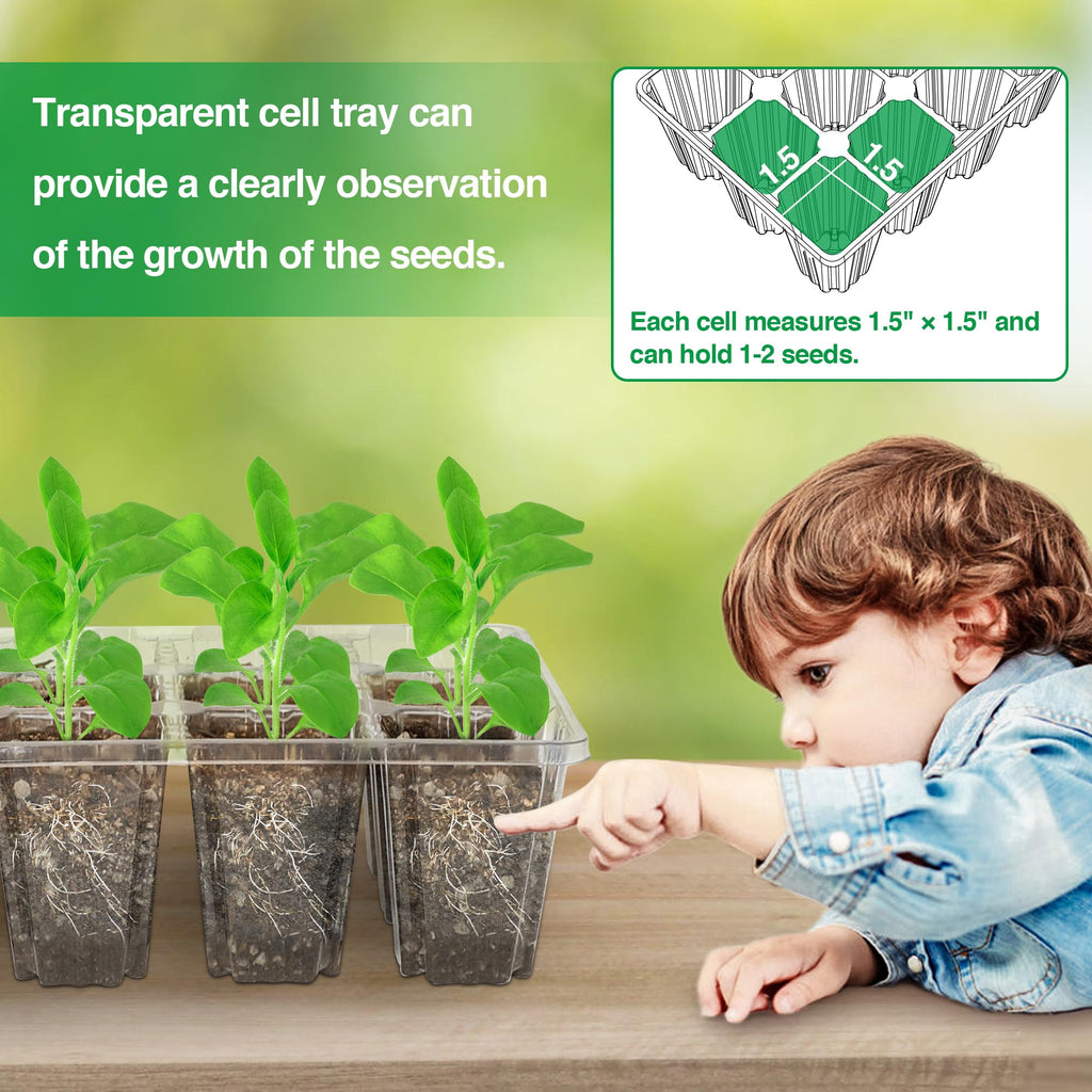10-Pack Seed Starter Trays, Tall Dome, Base, 12-Cell Tray, Clear | 10 Seedling Kits with Tall Domes for Large Seed Starting. Adjustable Vents, Clear Trays & Heat Mat Compatibility, Indoor Use