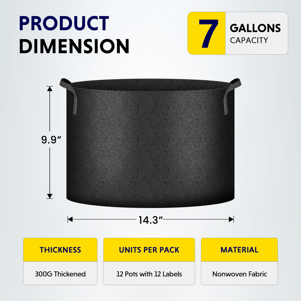iPower 24-Pack 3 Gallon Grow Bags Heavy Duty Thickened Aeration Nonwoven Fabric Pots with Nylon Handles and 24 Labels for Planting Vegetables, Fruits, Flowers, Black