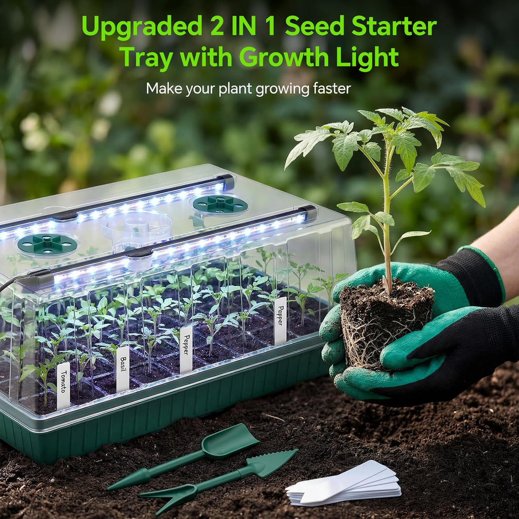 2 Pcks Seed Starter Tray 120 Cells Seed Starter Kit with Grow Light, Seed StartingTrays for Seed Seedling Planting Starter, Mini Greenhouse Plant Germination Trays