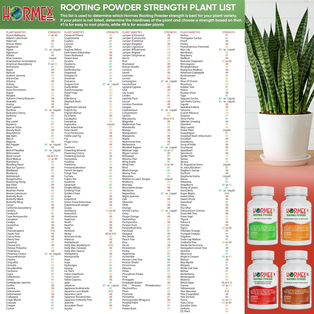 Hormex Rooting Hormone for Cuttings #16 - Max-Strength Powder (1.60% IBA) | Maximum Strength Rooting Hormone, Root Stimulator for Plants, Rooting Powder Compound for Difficult Hardwood Plants & Trees