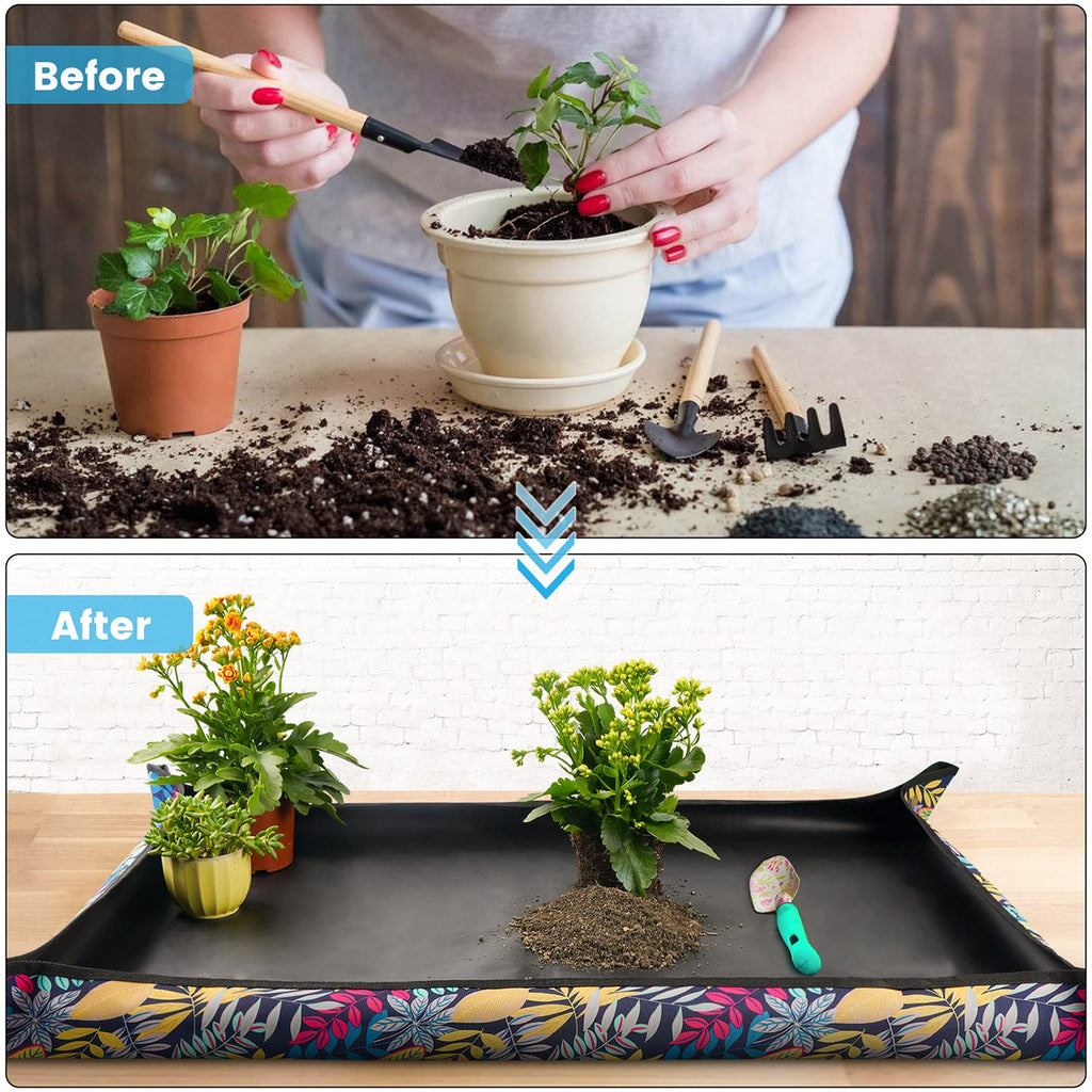 Repotting Mat for Indoor Plant Transplanting Control Mess, 26.8"X26.8" Waterproof Succulent Potting Mat Square Planting Tray Soil Change Mat Gardening Gifts for Plant Lovers