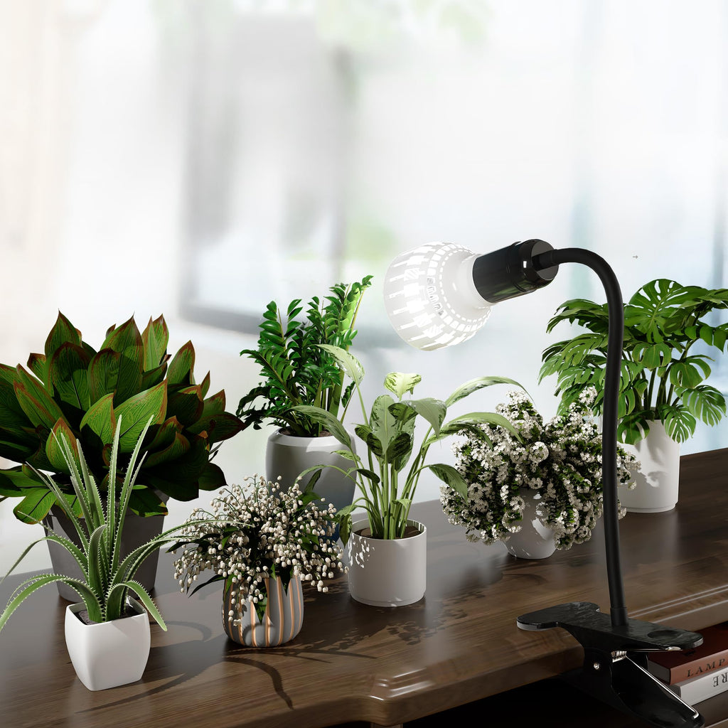 Grow Light,24W (160Watts Equiv) 5000K White Full Spectrum LED Growing Lamp Clip on Desk for Indoor Plants,Bulbs Replaceable & Non-dimmable (Black, 80Watts)