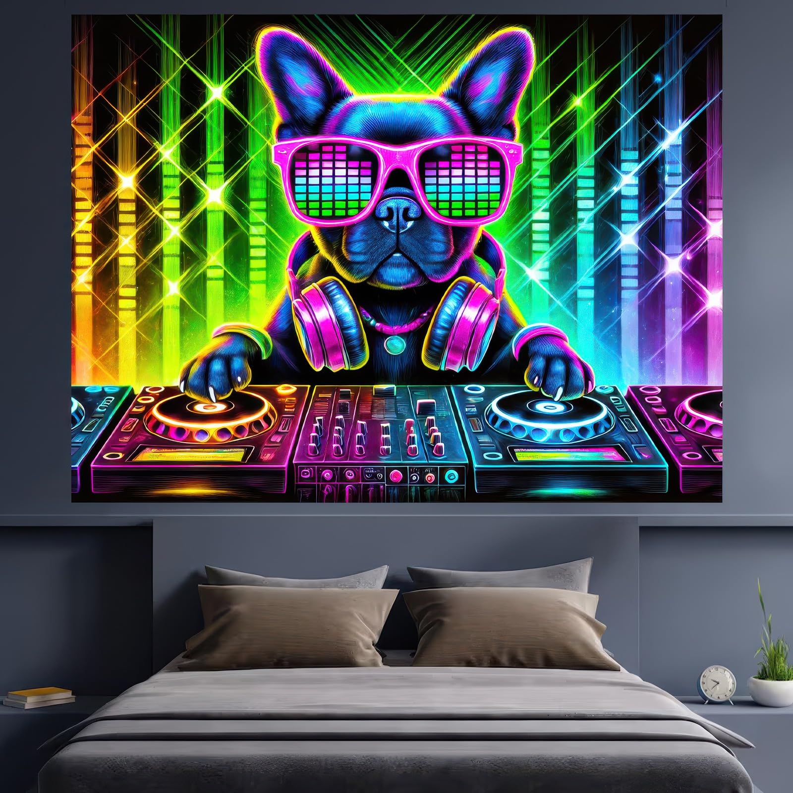 BlissYard Blacklight Tapestry Cannabis Leaf Bedroom Decor 78 x 59 Inch | Cannabis Leaf UV Wall Hanging Smoking Neon Backdrop for Bedroom Party Dorm Style