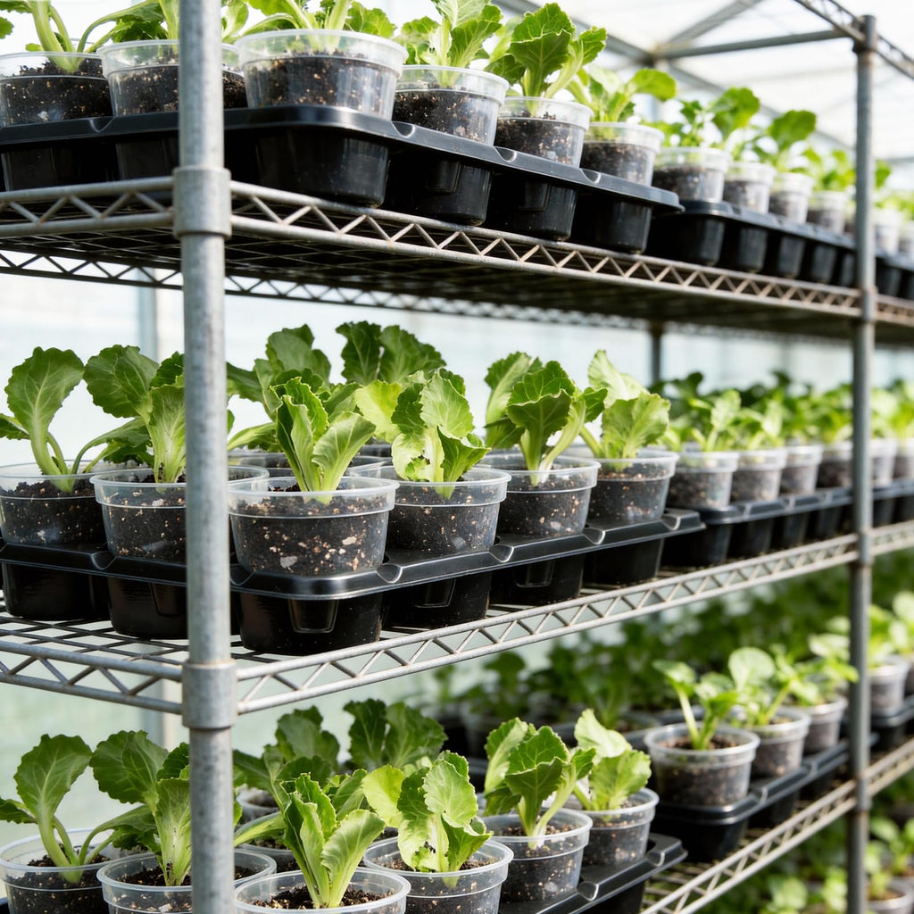 4 Pack 20 Cell Seed Starting Trays with 4 Vented Humidity Domes | Compatible with standard 3 inch nursery pots. Thick reusable trays have deep cells, raised bases and adjustable dome vents.