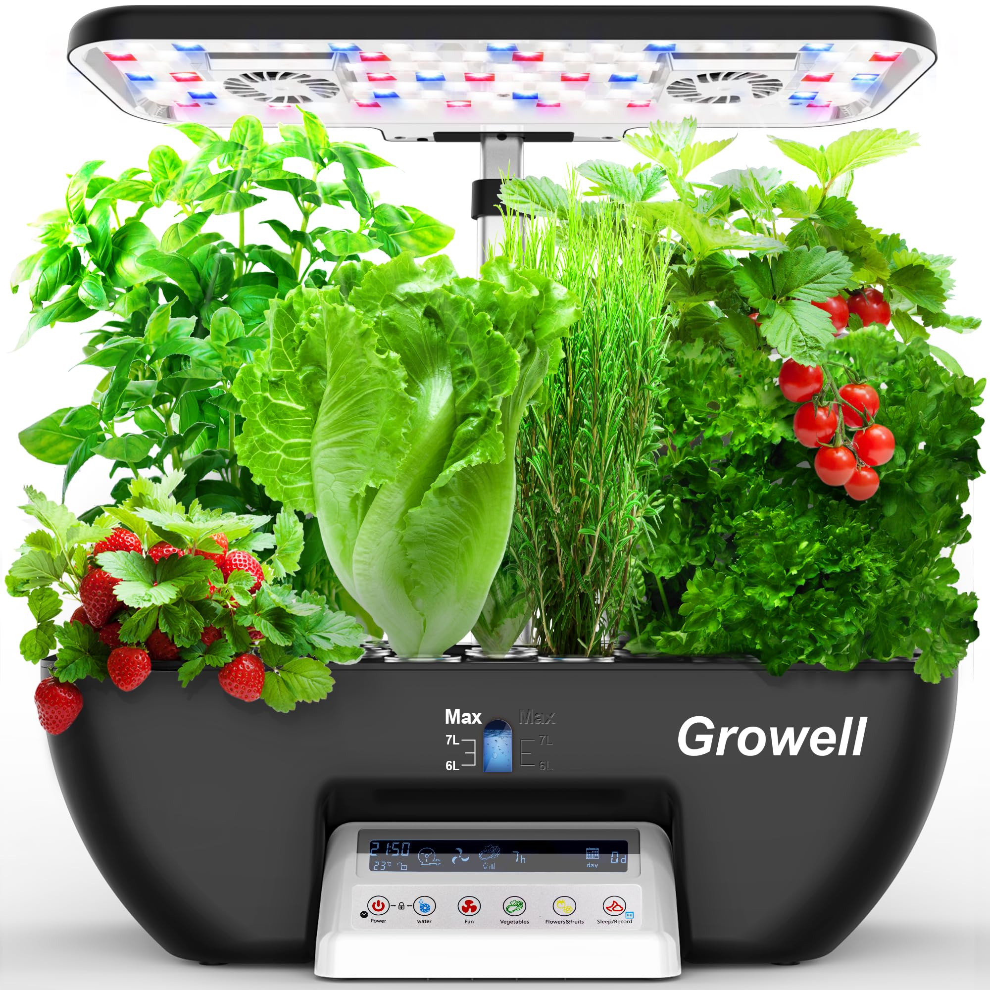 Growell Hydroponics Growing System Kit, 17 Pods Herb Garden with 102 28W Full-Spectrum Grow Lights & 2 Fans, Indoor Garden with Water Pump, 10L Water Tank, Auto Timer, Height Adjustable (Black & Grey)