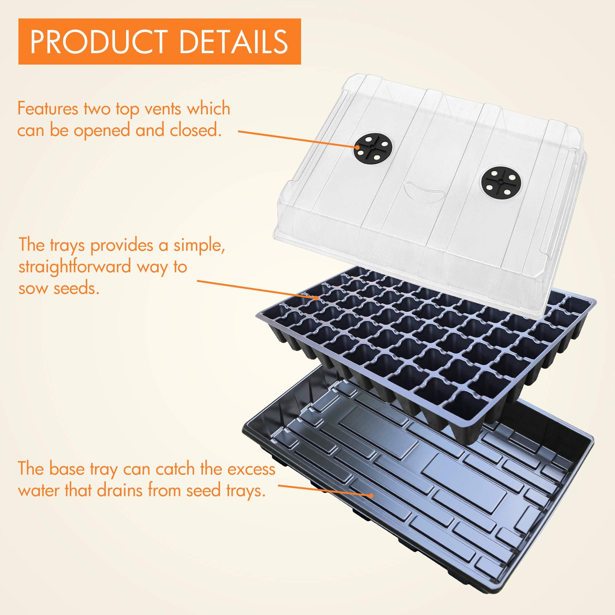 Gardzen 5-Set Seed Starter Tray Kits, Durable Plant Germination Trays with Humidity Vented Domes and Bases, Ideal for Seed Starting, Indoor Gardening, and Greenhouse (Total 200 Cells) | Durable Plant Germination Kit with Humidity Control Domes for Indoor
