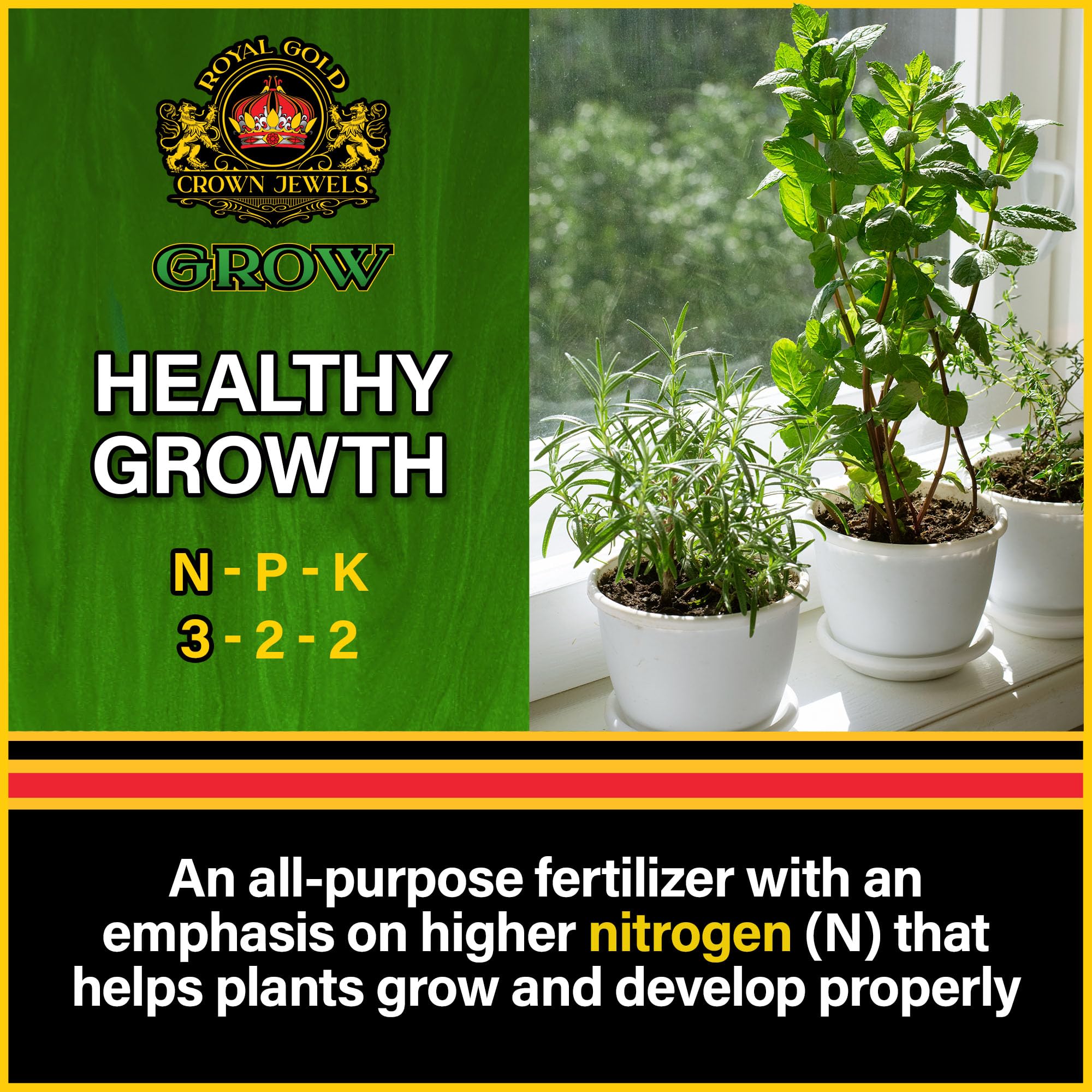 Royal Gold Crown Jewels Organic Grow 3-2-2 Dry Soluble Fertilizer, 5 lbs - Best for Improving Soil Before Planting, Encouraging Vigorous Growth and Plant Feeding