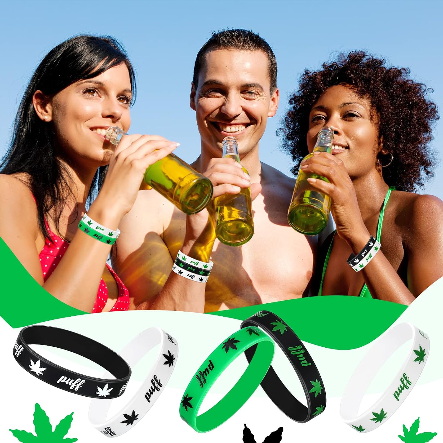 Tigeen Silicone Weed Bracelet Leaf Weed Wristband Birthday Decorations 420 Party Favors Jamaica Favor for Adults Party Accessories