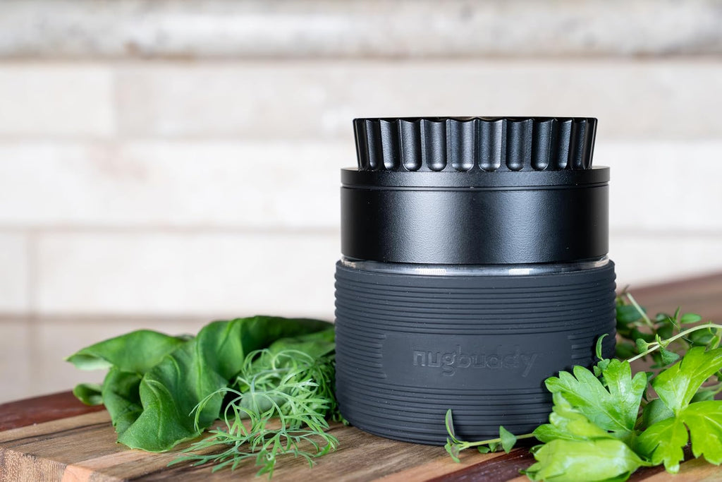 Herb & Spice Grinder | Toothless Mill | Non-Stick Ceramic Coating | Glass Chamber | Storage Compartment | Screen Free | Fluffy Grind | Kitchen Tool