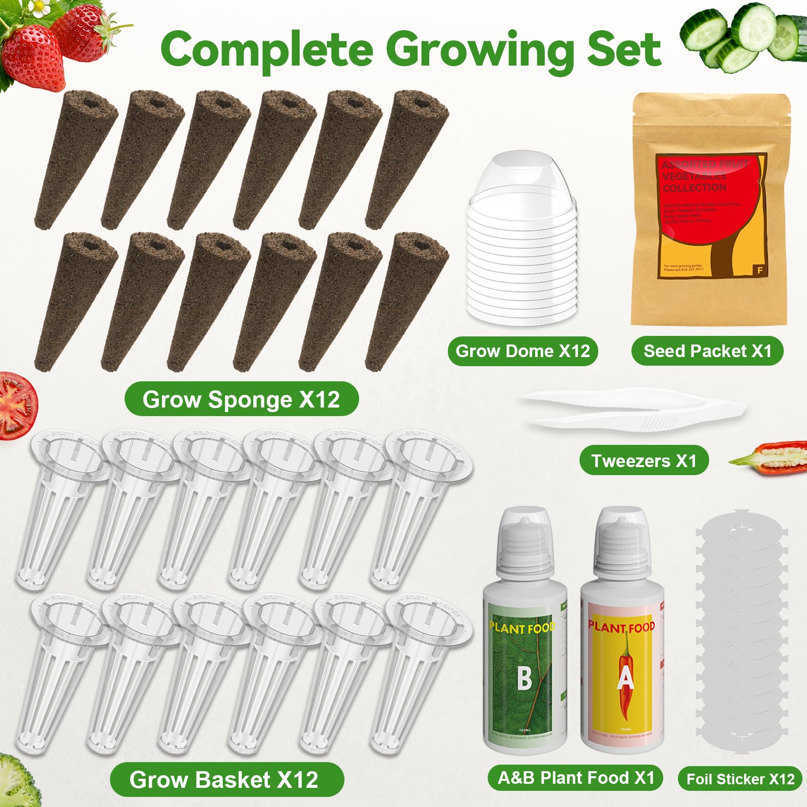 inbloom 12-Pod Pepper Seed Pod Kit for AeroGarden, iDOO, Ahopegarden Hydroponic Growing System, Include Cucumber, Red&Golden Tomato, Red Chili Pepper, Green&Yellow Pepper, Purple Pepper, 400+ Seeds