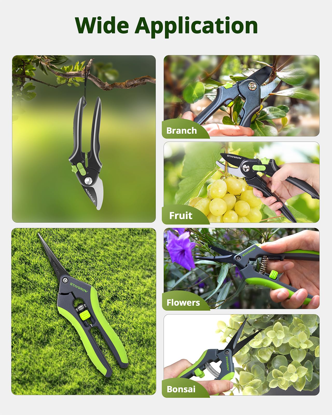2pcs 6.5" Pruning Shears for Gardening Ultra Sharp Garden Scissors | Plant Snips for Precise Cuts, Stainless Steel Bonsai Clippers with Spring Loaded, Garden Shears (1pc Straight & 1pc Curved)