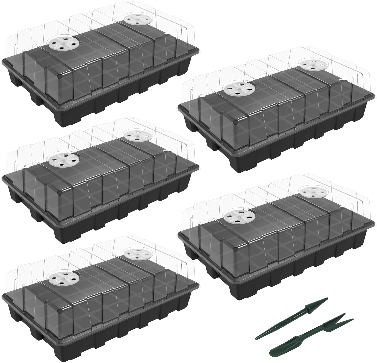 Gardzen 5-Set Seed Starter Tray Kits, Durable Plant Germination Trays with Humidity Vented Domes and Bases, Ideal for Seed Starting, Indoor Gardening, and Greenhouse (Total 200 Cells) | Durable Plant Germination Kit with Humidity Control Domes for Indoor