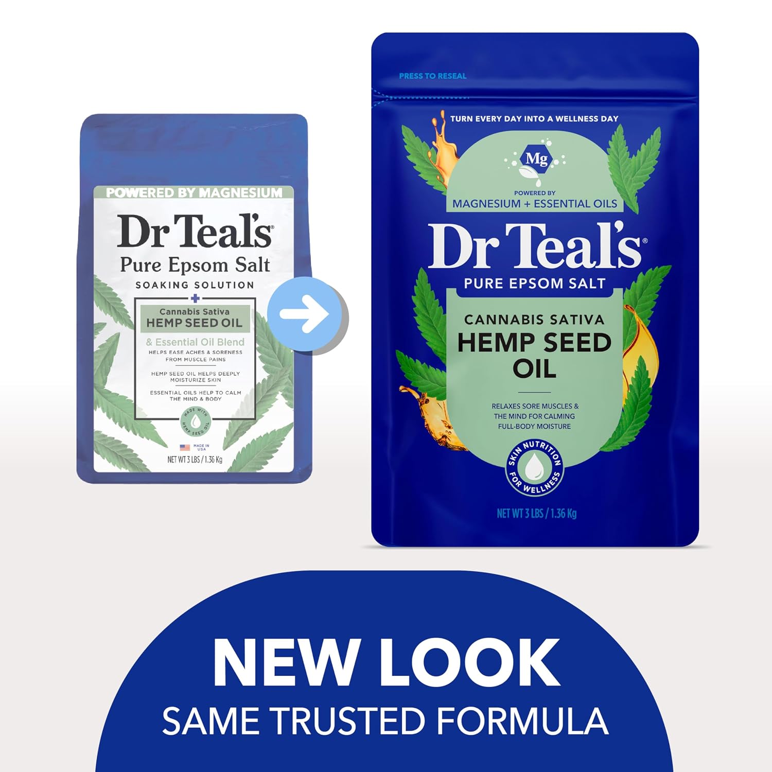 Dr Teal's Pure Epsom Salt, Cannabis Sativa Hemp Seed Oil, 3 lb (Pack of 4)