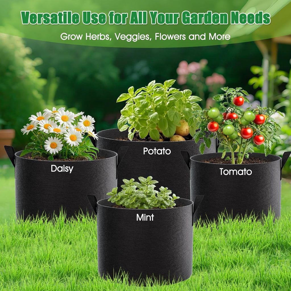5 Gallon Grow Bags 8 Pack – 300G Thickened Fabric Plant Pots with Reinforced Handles, Breathable Drainage Planters for Vegetables, Flowers & Herbs Indoor Outdoor