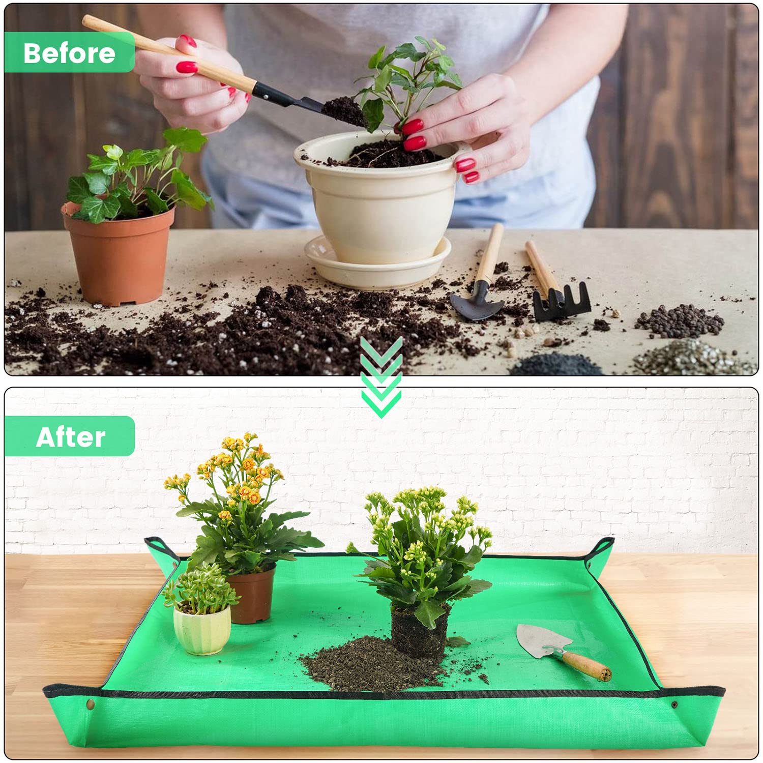 Repotting Mat for Indoor Plant Transplanting Control Mess, 26.8"X26.8" Waterproof Succulent Potting Mat Square Planting Tray Soil Change Mat Gardening Gifts for Plant Lovers