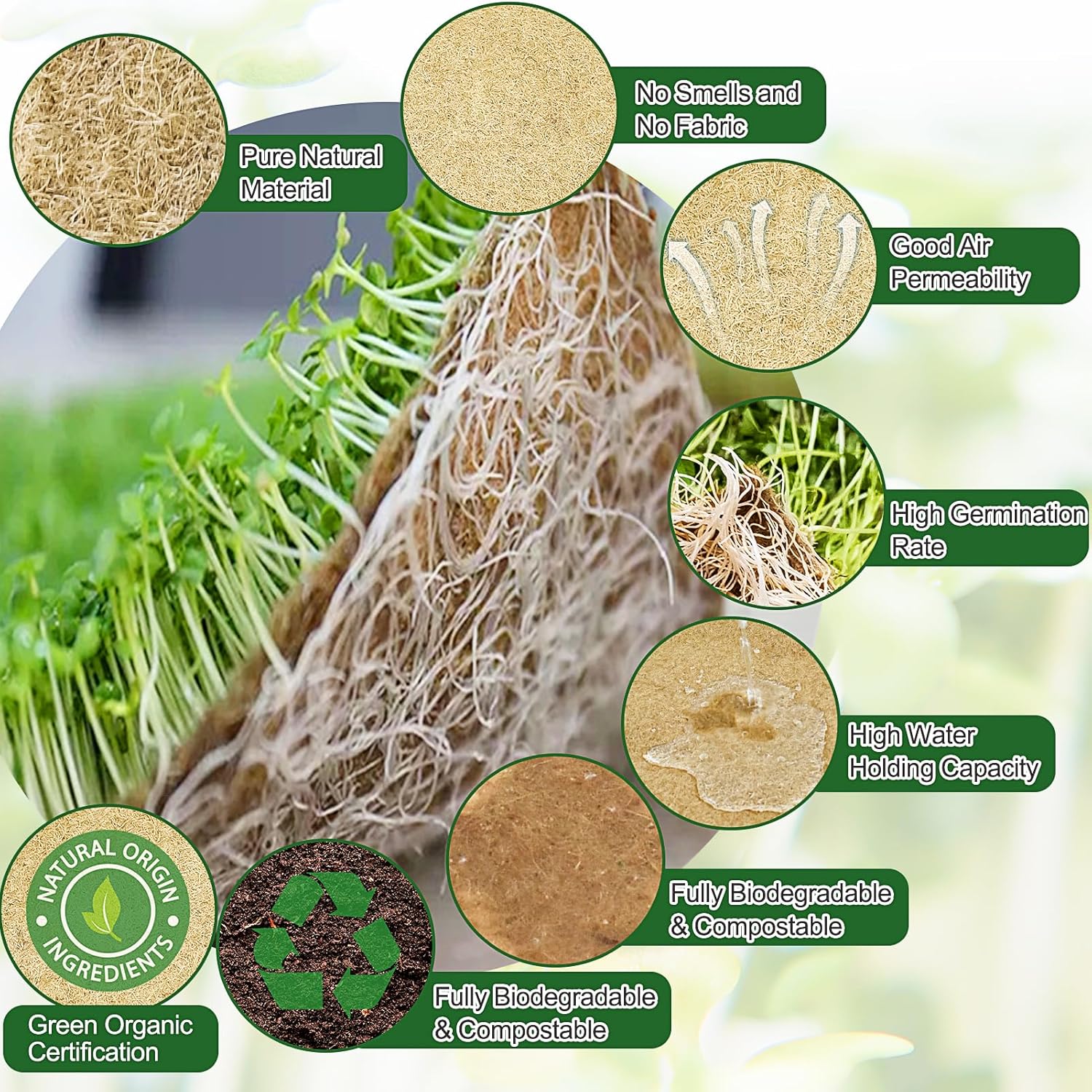 1Roll 10" X 236" Microgreen Growing Mat Hemp Fiber Grow Mats Microgreens Growing Kit Jute Hydroponic Pads Indoor Organic Production for Microgreen Starter Tray Wheatgrass Sprouts