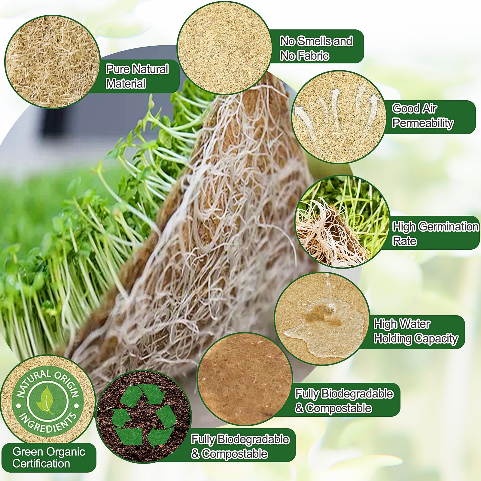 1Roll 10" X 236" Microgreen Growing Mat Hemp Fiber Grow Mats Microgreens Growing Kit Jute Hydroponic Pads Indoor Organic Production for Microgreen Starter Tray Wheatgrass Sprouts