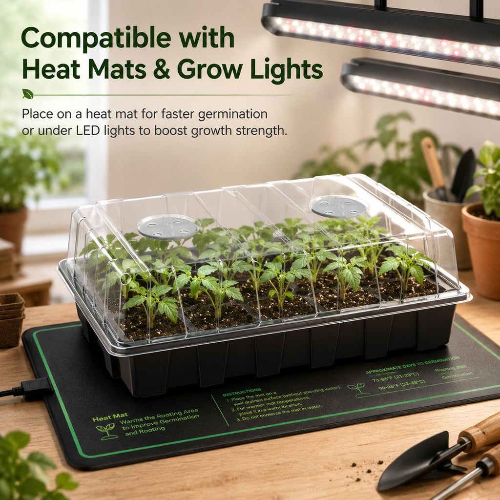 Gardzen 5-Set Seed Starter Tray Kits, Durable Plant Germination Trays with Humidity Vented Domes and Bases, Ideal for Seed Starting, Indoor Gardening, and Greenhouse (Total 200 Cells) | Durable Plant Germination Kit with Humidity Control Domes for Indoor